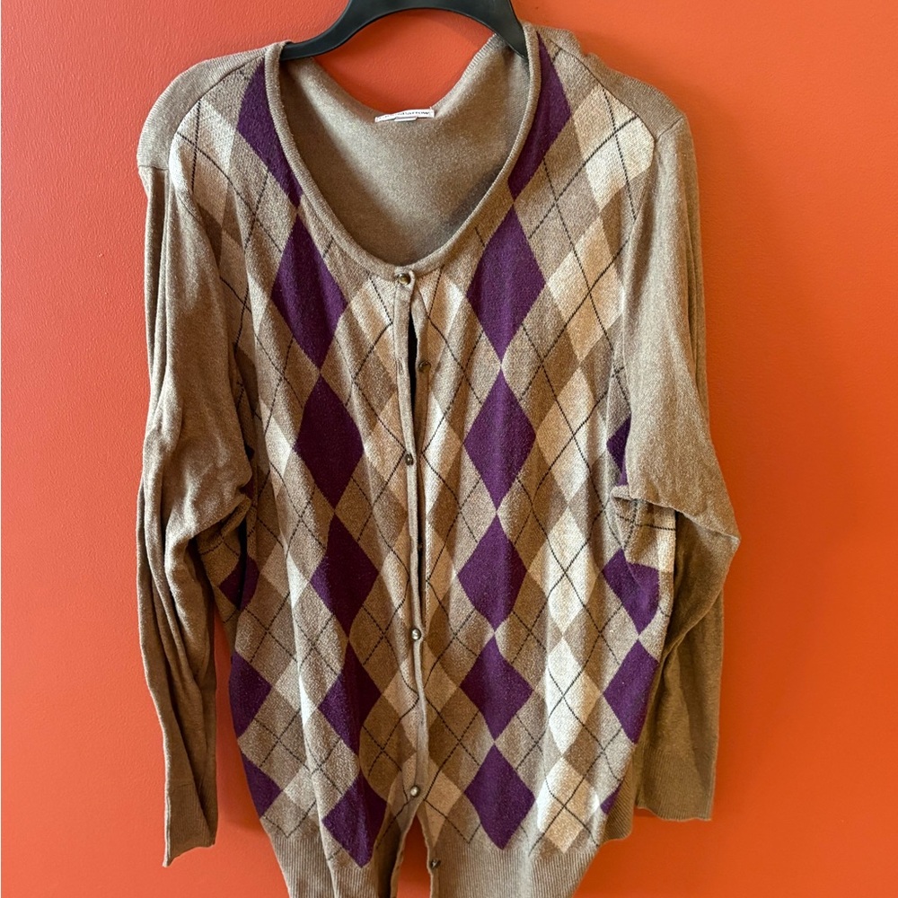 Croft & Barrow Argyle Cardigan - Purple and Tan